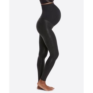 SPANX Mama Faux Leather Maternity Leggings Very Black Skinny Pants S